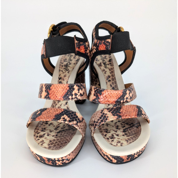 See by Chloé Snakeskin Effect Block Heel Platform Leather Sandal 39 Luxury Glam - Picture 5 of 13